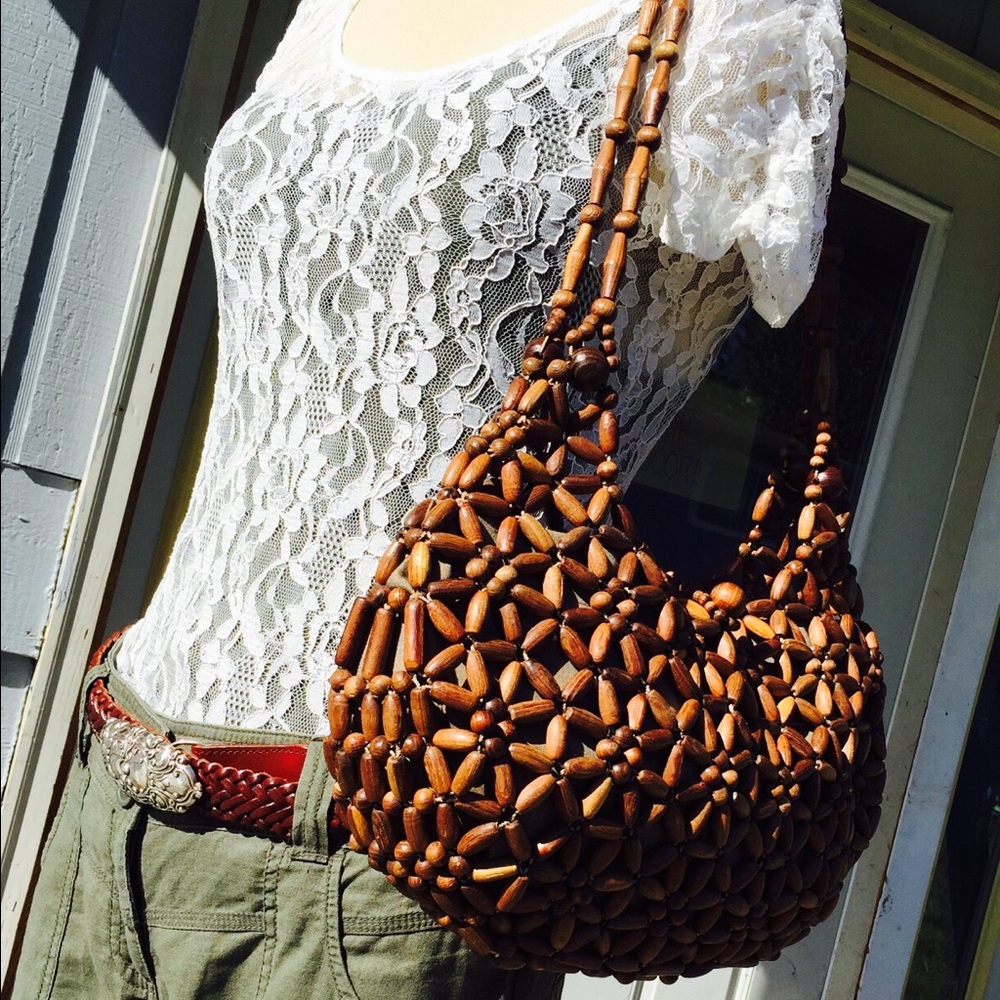 COPY - VINTAGE WOODEN BEADED HAND BAG made in Kon…